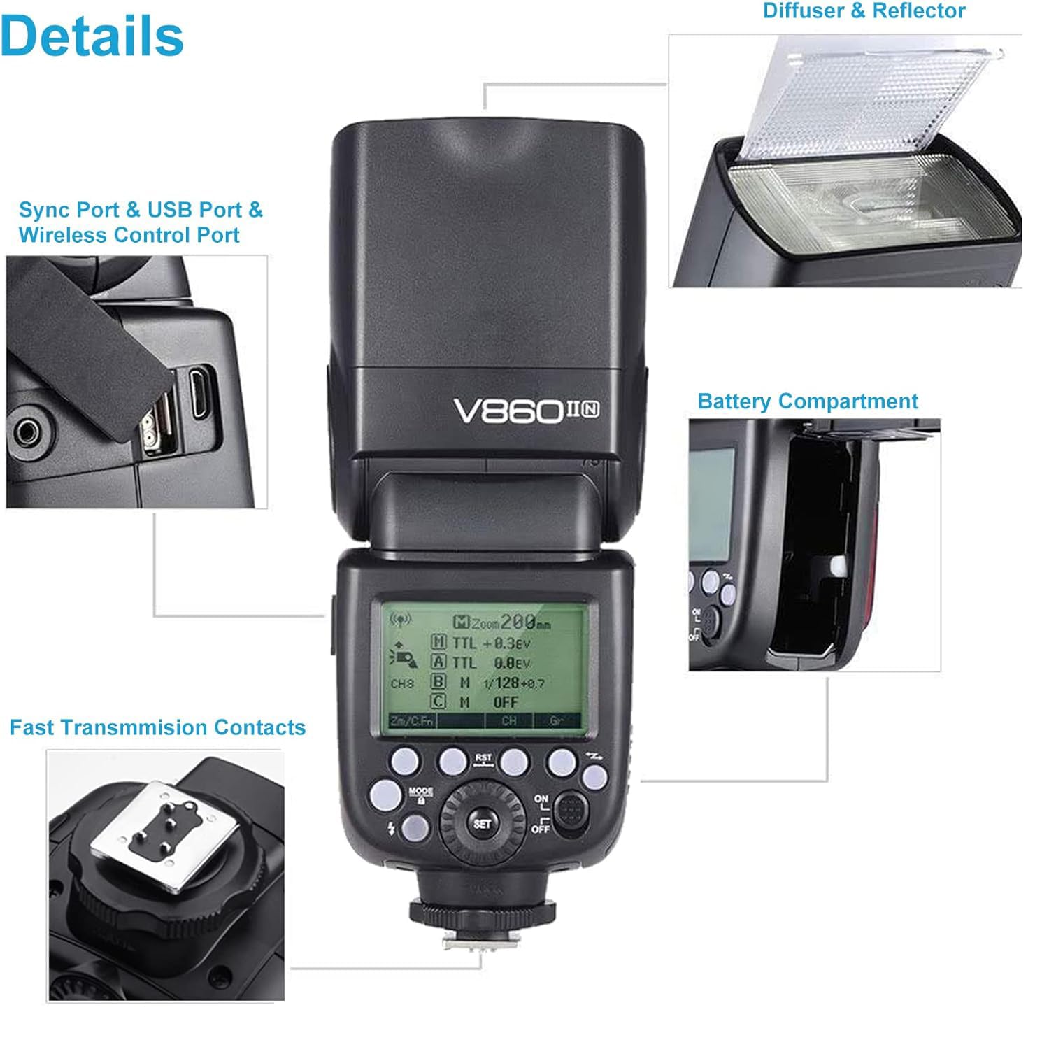 Godox V860II-N TTL Flash for Nikon, 2.4G Wireless Speedlite HSS 1